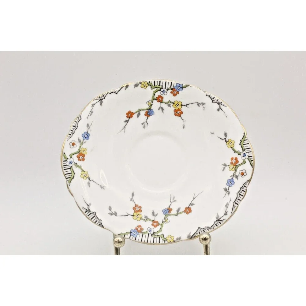 Art Deco Saucers Royal Paragon Thorn England Antique Enamelled Fine Bone China